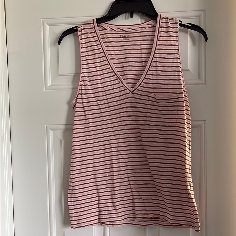 Madewell White and Pink Sleeveless Relaxed Tank Top